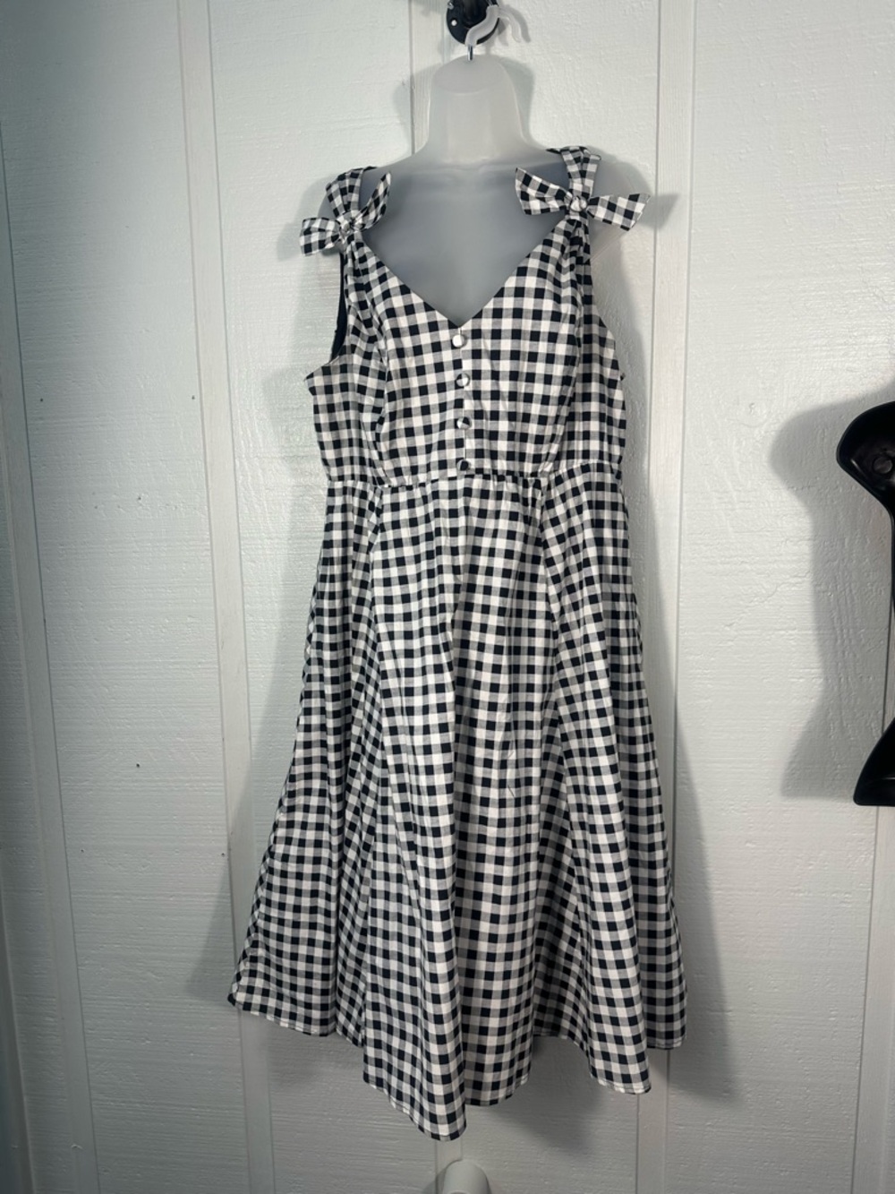 Retro Chic Black and White Gingham Dress Size 16 EUC